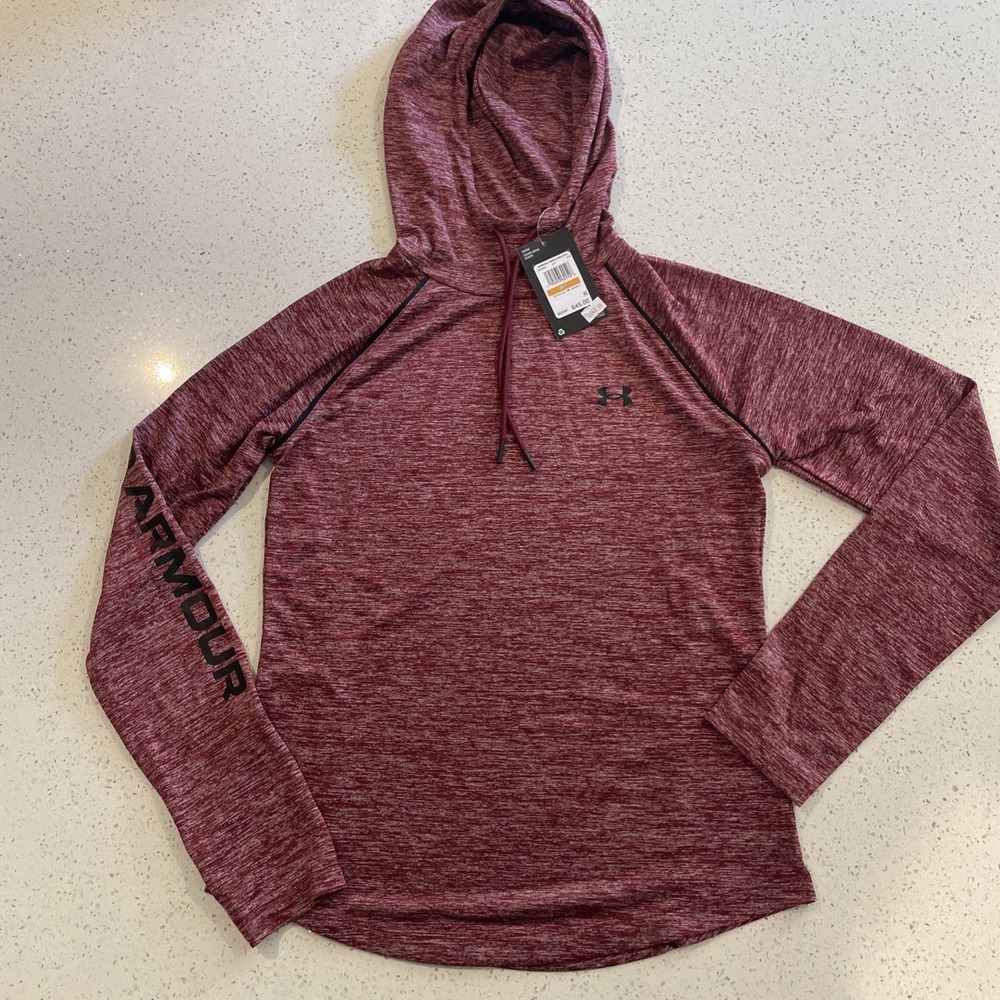 UNDER ARMOUR WOMEN  VELOCITY WORDMARK HOODIE‎ SHIRT MAROON SZ S #1362868-NWT
